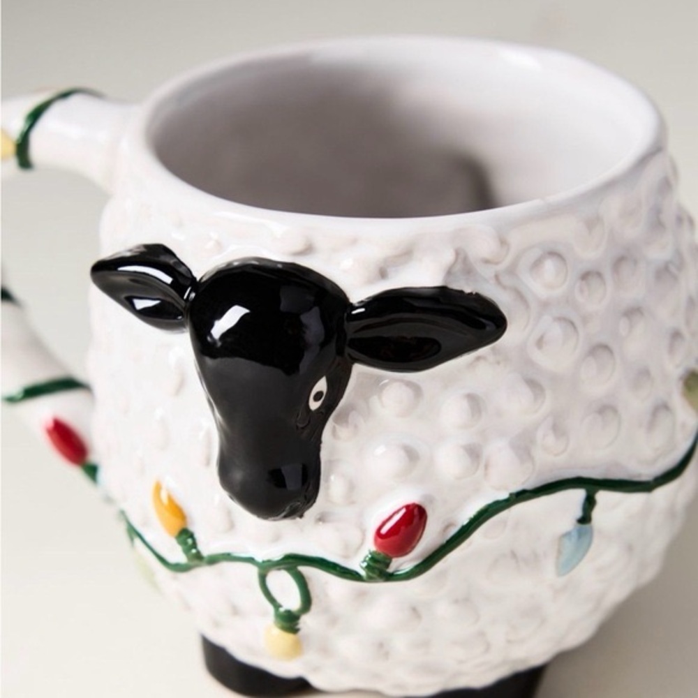 Set of Two Brand New Anthropologie Festive Holiday Sheep Stoneware Mug, 10oz NWT - Picture 3 of 4
